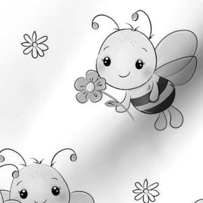 Gray Honey Bumble Bee Floral Baby Girl Nursery 