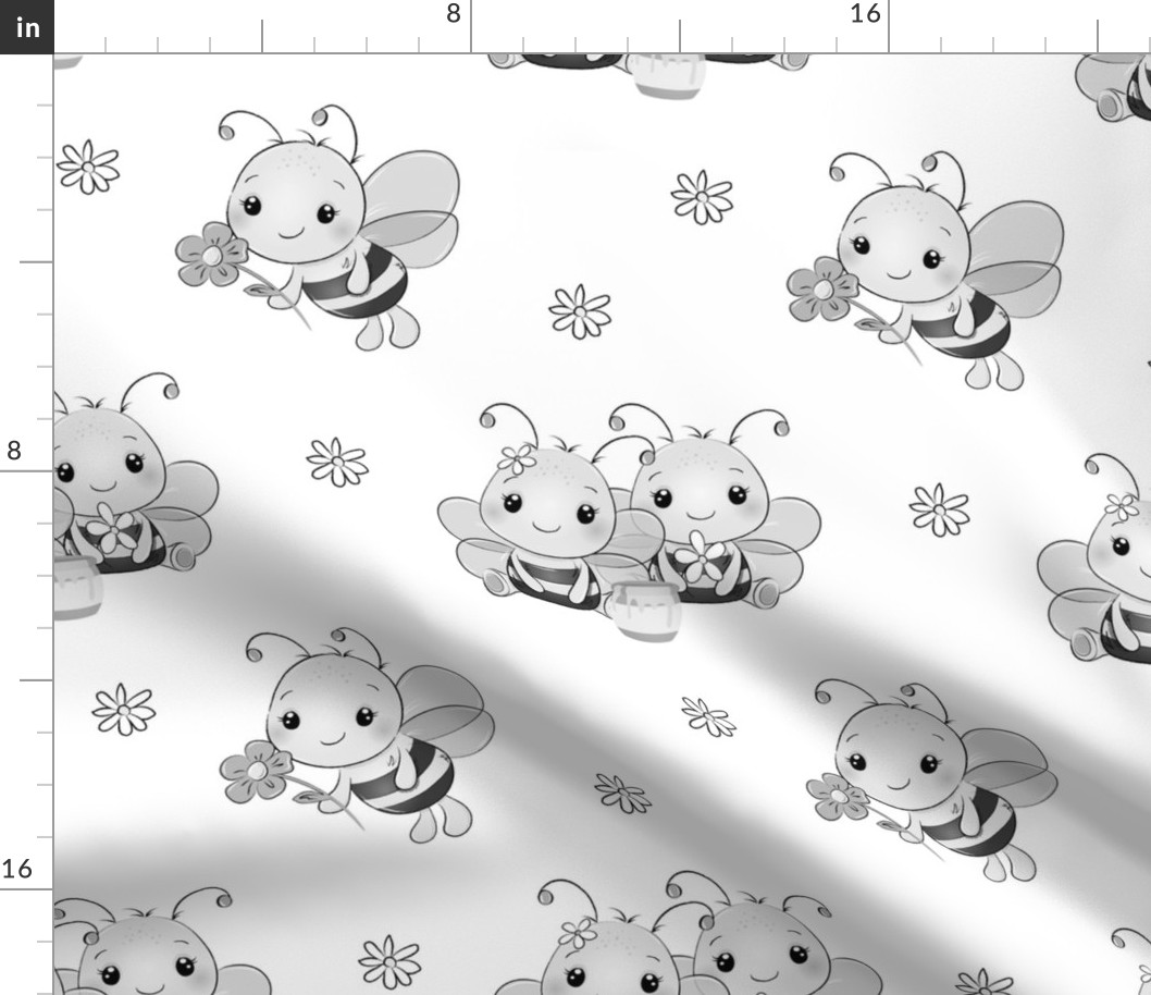 Gray Honey Bumble Bee Floral Baby Girl Nursery 