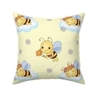 Bumble Bee Sleeping Clouds Yellow Floral Girl Nursery 