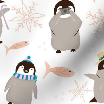 Penguins having fun- white background 