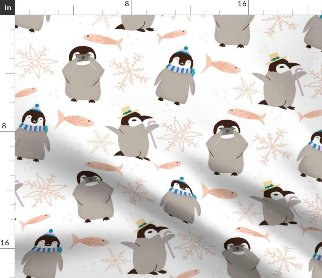 Penguins having fun- white background 