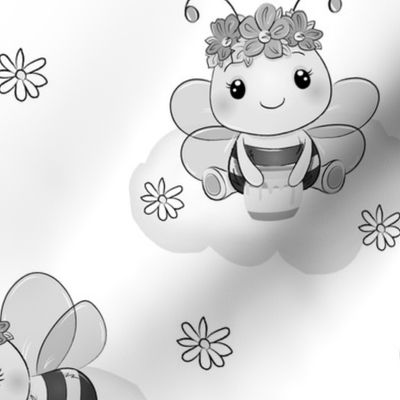 Bumble Bee Gray Floral Cloud Nursery Girl 