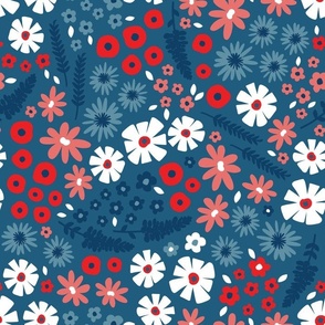 4th of July summer floral on blue