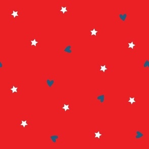 stars and hearts on red