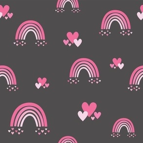 Rainbow Hearts // Pink on Dark Grey