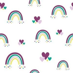 Rainbow Hearts // Purple Turquiose on White