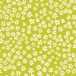 (S) Tiny quilting floral - small white flowers on cyber lime green