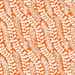 White fern moss on tomato orange red - Matisse inspired simple shapes - botanical - small