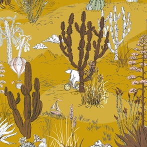 whimsical cactus landscape mustard yellow - M