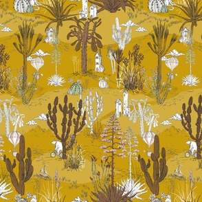 whimsical cactus landscape mustard yellow - S