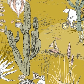 whimsical cactus landscape yellow - L