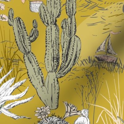 whimsical cactus landscape yellow - M