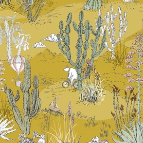 whimsical cactus landscape yellow - M
