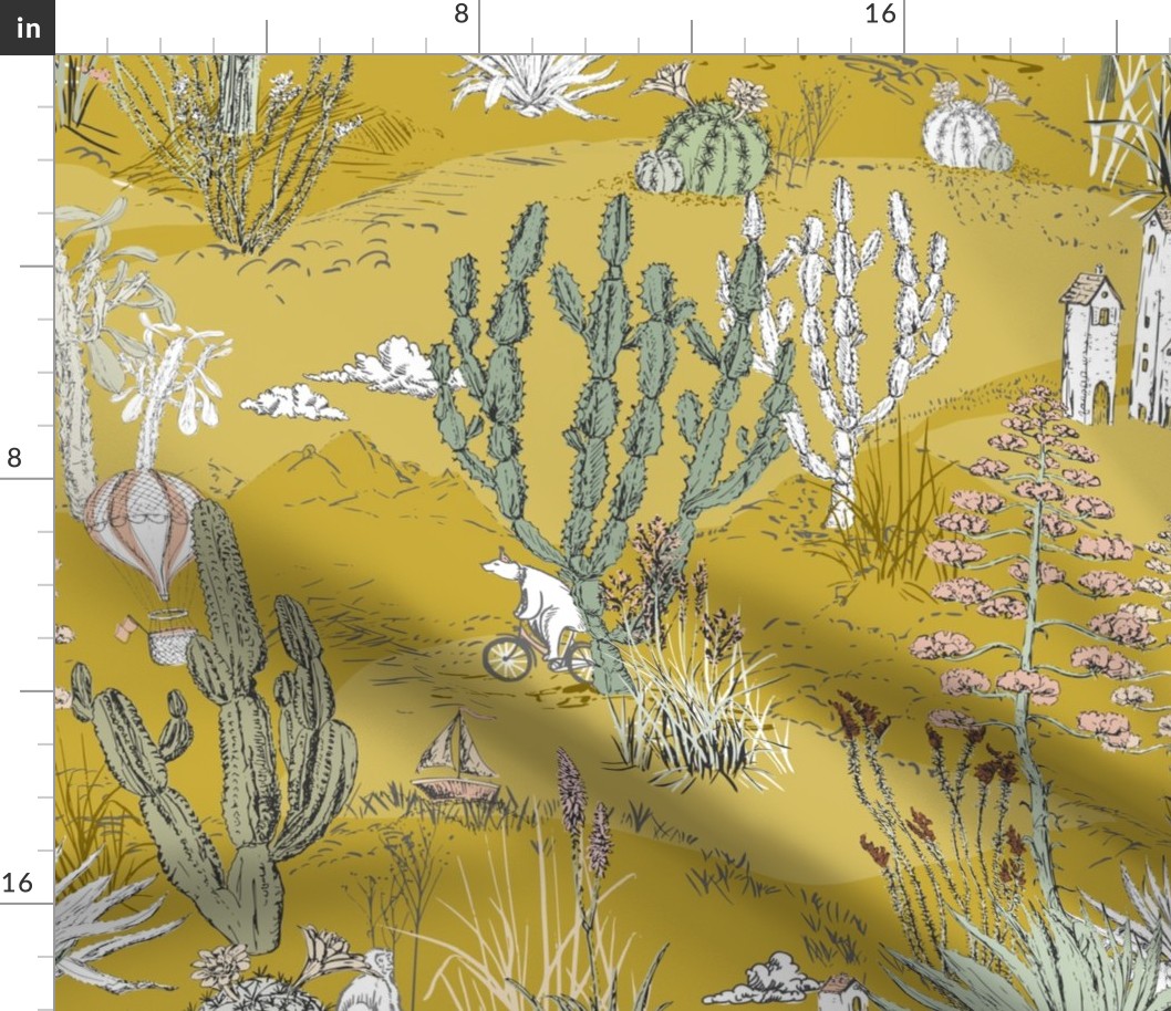 whimsical cactus landscape yellow - M