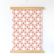 soft rose pink gingham with ditsy strawberries