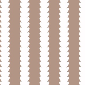 Mini | Contemporary Geometric Vertical Stripes: Modern Elegant White Botanical Floral Stripe Pattern on Mocha Brown Beige Background for Garden Upholstery, Home Office Wallpaper, and Timeless Bathroom Home Décor with Neutral Color Palette