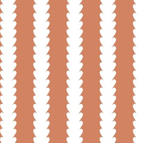 Mini | Contemporary Geometric Vertical Stripes: Modern Elegant White Botanical Floral Stripe Pattern on Bright Rusty Orange Background for Garden Upholstery, Home Office Wallpaper, and Timeless Bathroom Home Décor with Neutral Color Palette
