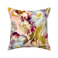Baroque bold lush moody floral flower garden with english roses, bold peonies, antiqued flemish flowers blush spring park