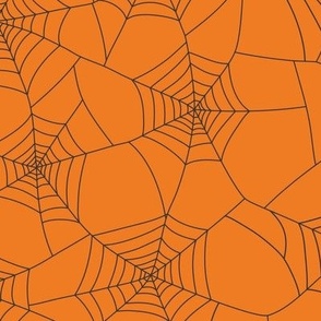 Spiderwebs black night on pumpkin orange - large scale