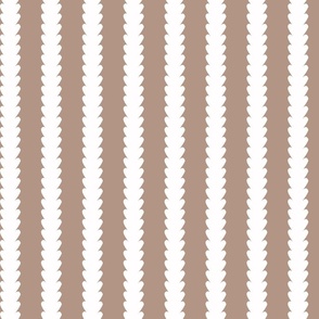 Micro | Contemporary Geometric Vertical Stripes: Modern Elegant White Botanical Floral Stripe Pattern on Mocha Brown Beige Background for Garden Upholstery, Home Office Wallpaper, and Timeless Bathroom Home Décor with Neutral Color Palette