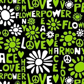 Flower Power in green, black and white