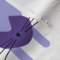 playful cat large - lilac and grape colors - landscape - stylized cat wallpaper and fabric