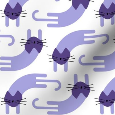 playful cat - lilac and grape colors - landscape - stylized cat wallpaper and fabric