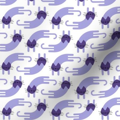 playful cat small - lilac and grape colors - landscape - stylized cat wallpaper and fabric