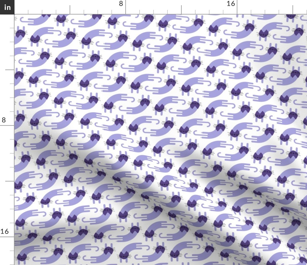 playful cat small - lilac and grape colors - landscape - stylized cat wallpaper and fabric