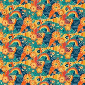 Psychedelic 70s - bright flowers and rainbows - small