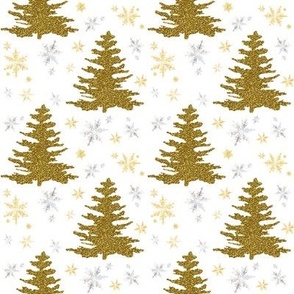 Gold Glitter Christmas Trees and Snowflakes-Large