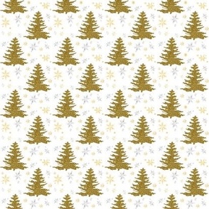 Small Christmas Trees Gold Glitter Evergreens and Snowflakes