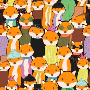 Cute foxes hand drawn fabric design seamless pattern