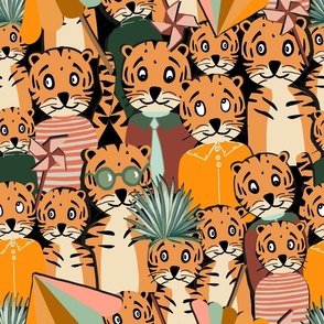 Cute tigers hand drawn fabric design seamless pattern