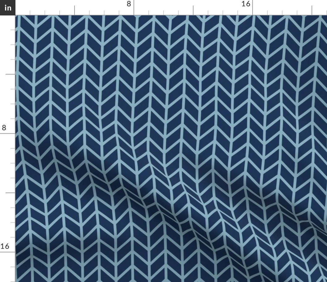 Chevron Herringbone - dark blue with mid blue lines - large