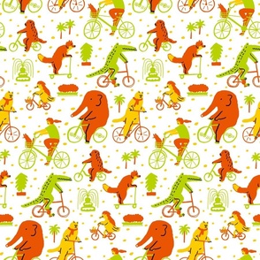 Animal friends on bikes_,Red & Green