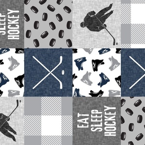 Eat Sleep Hockey - Ice Hockey Patchwork - Hockey Nursery - plaid with muted navy - C23