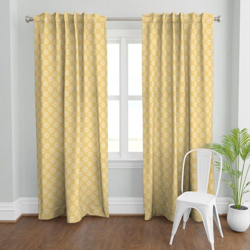 Warm Yellow Sunshine Dandelion  Polka Dot Wallpaper Fabric