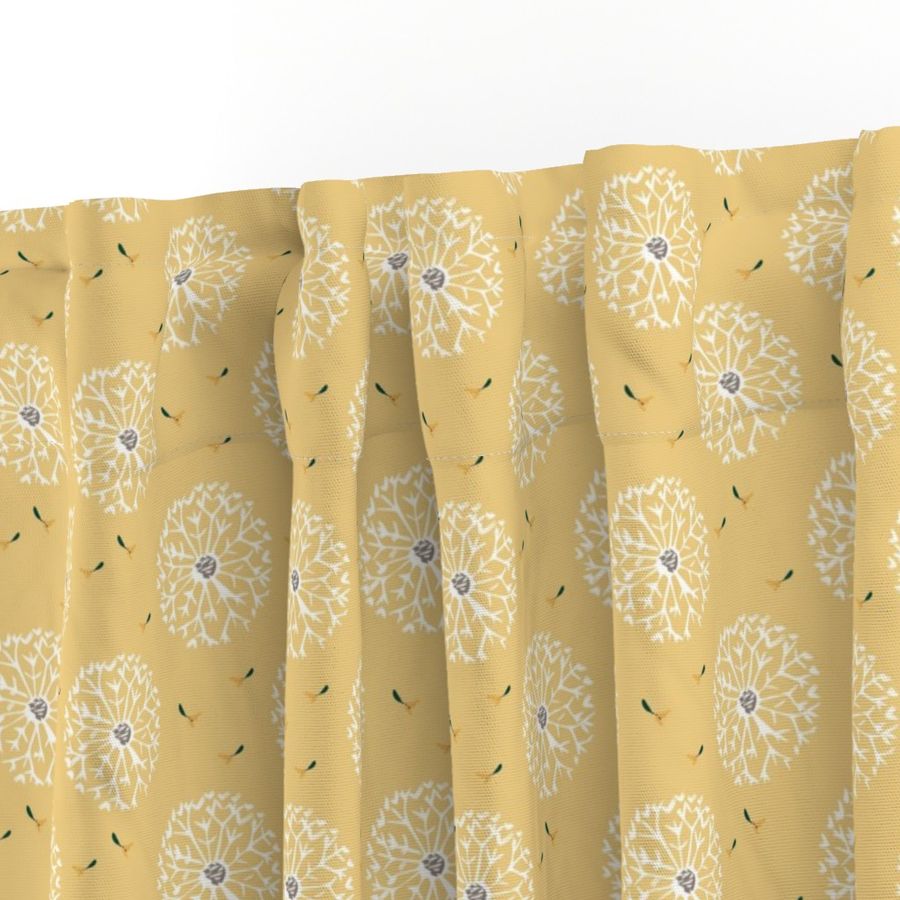 Warm Yellow Sunshine Dandelion  Polka Dot Wallpaper Fabric