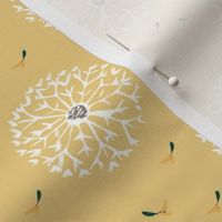 Warm Yellow Sunshine Dandelion  Polka Dot Wallpaper Fabric