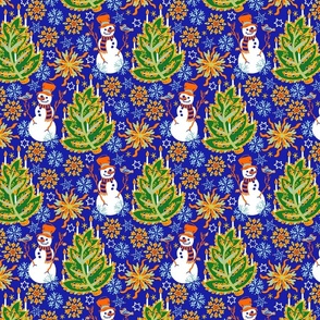 (S) Folk christmas tree with snowman - moody purple - kids/ holidays home clothes.