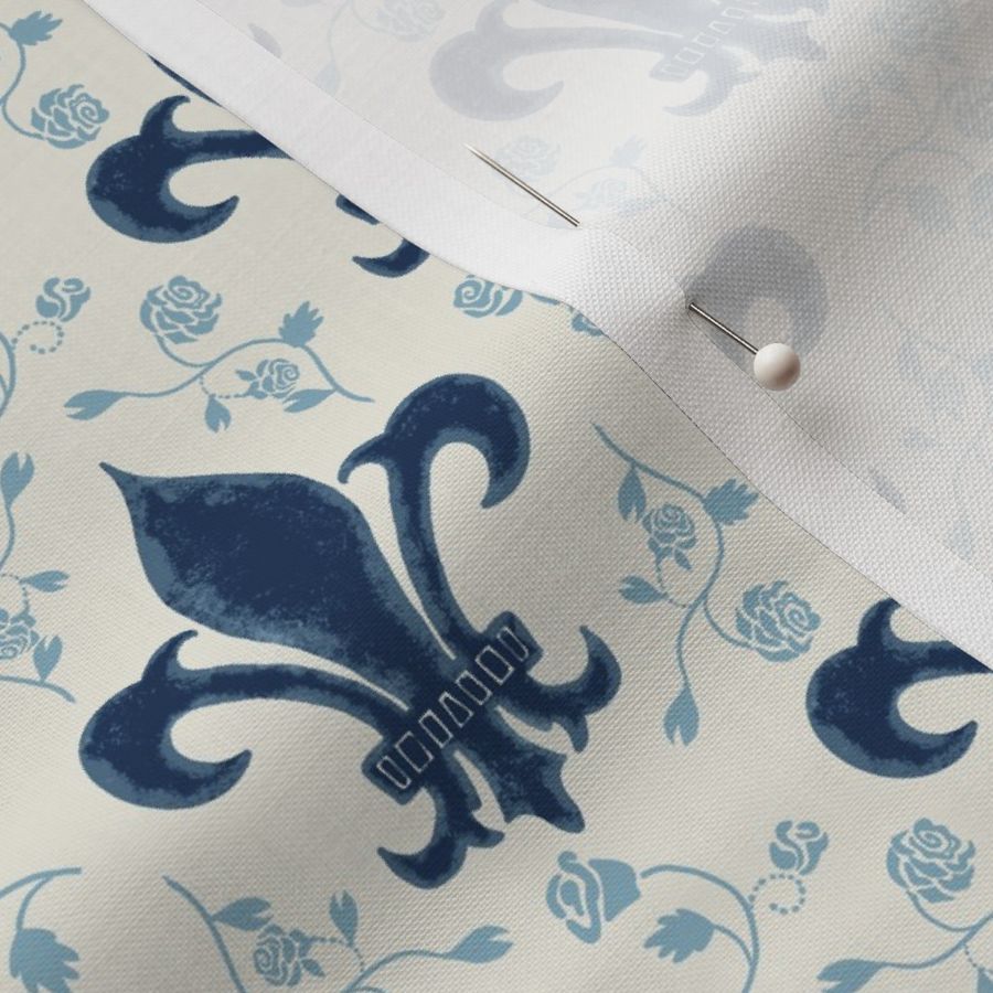 Floral Fleur de lys - blue - small