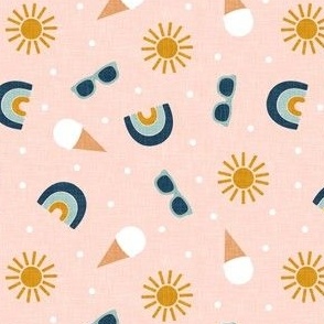 (med scale) Summertime - sunshine, ice-cream cones  & rainbows - teal and light pink - C23