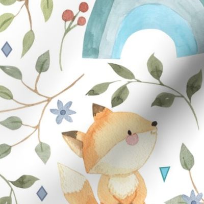 XL Freddie Fox + Rainbows - Woodland Baby Fox and Leaves
