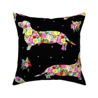Floral Dachshunds (Large Scale) // Black