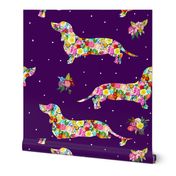 Floral Dachshunds (Large Scale) // Eggplant