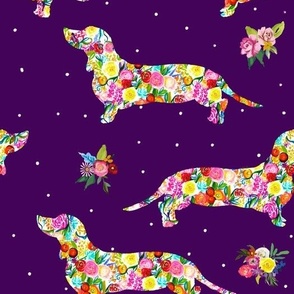 Floral Dachshunds (Large Scale) // Eggplant