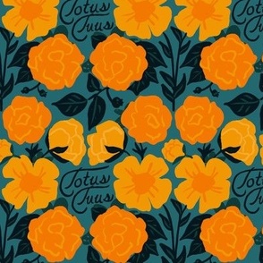 Totus Tuus (large) - Totally Yours - Floral in orange and teal