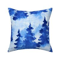 Watercolor Blue Evergreen Christmas Trees - Large Scale - Woodland Woods Forest Misty Foggy Mountains Pine Fur