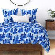  Watercolor Blue Evergreen Christmas Trees - Large Scale - Woodland Woods Forest Misty Foggy Mountains Pine Fur